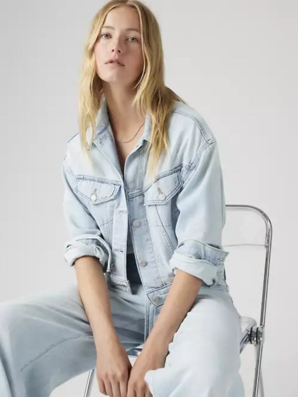 NWT Levi's Shrunken '90s Linen+ Denim Lightweight Trucker Jacket Blue Size S